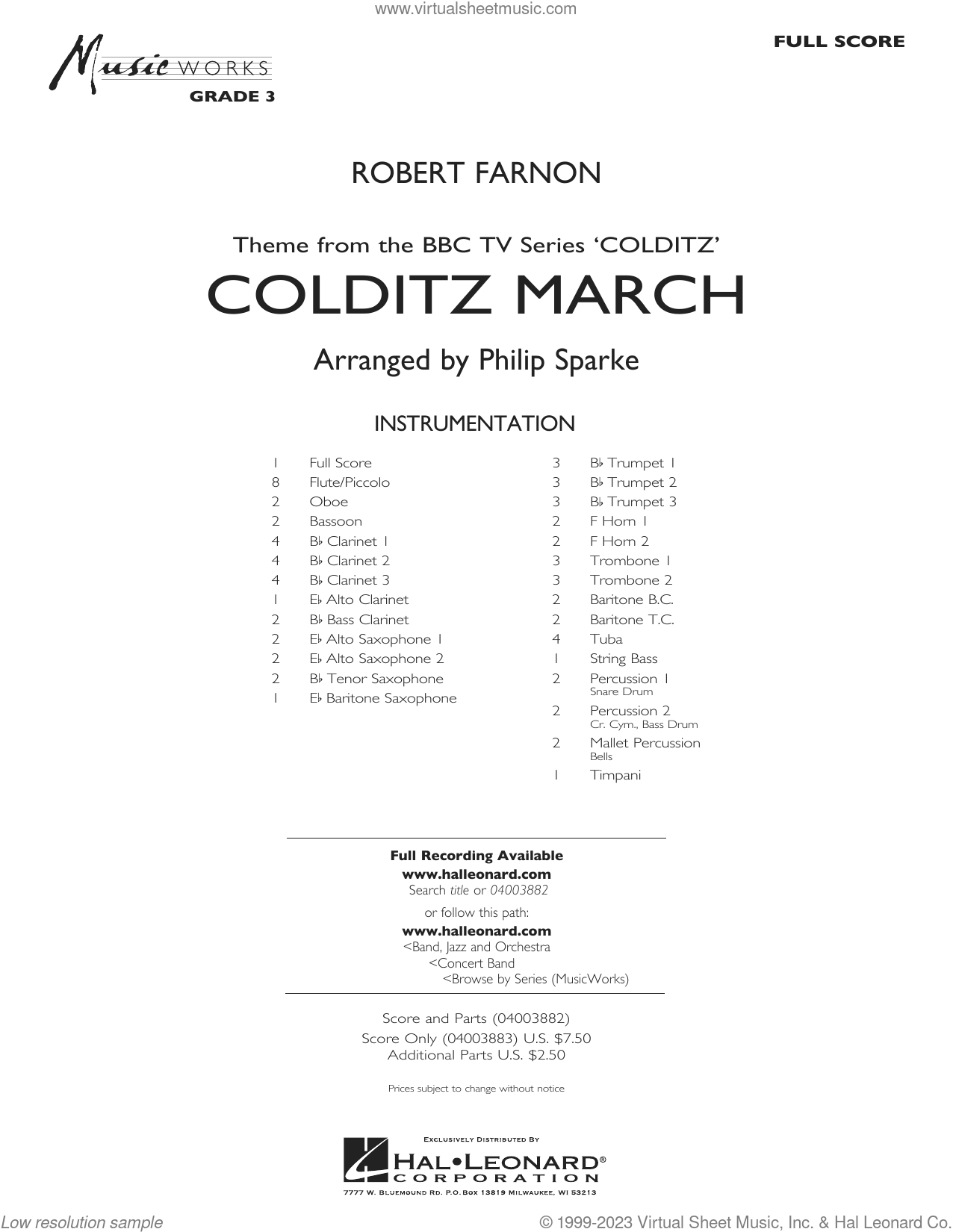 Colditz March Arr Philip Sparke Sheet Music Complete Collection