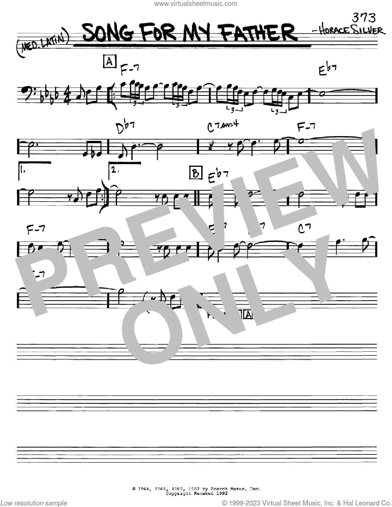 Song For My Father Sheet Music Real Book Melody And Chords Bass Clef