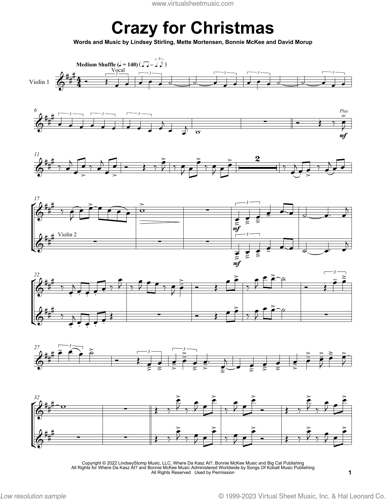 Crazy For Christmas Feat Bonnie McKee Sheet Music For Two Violins