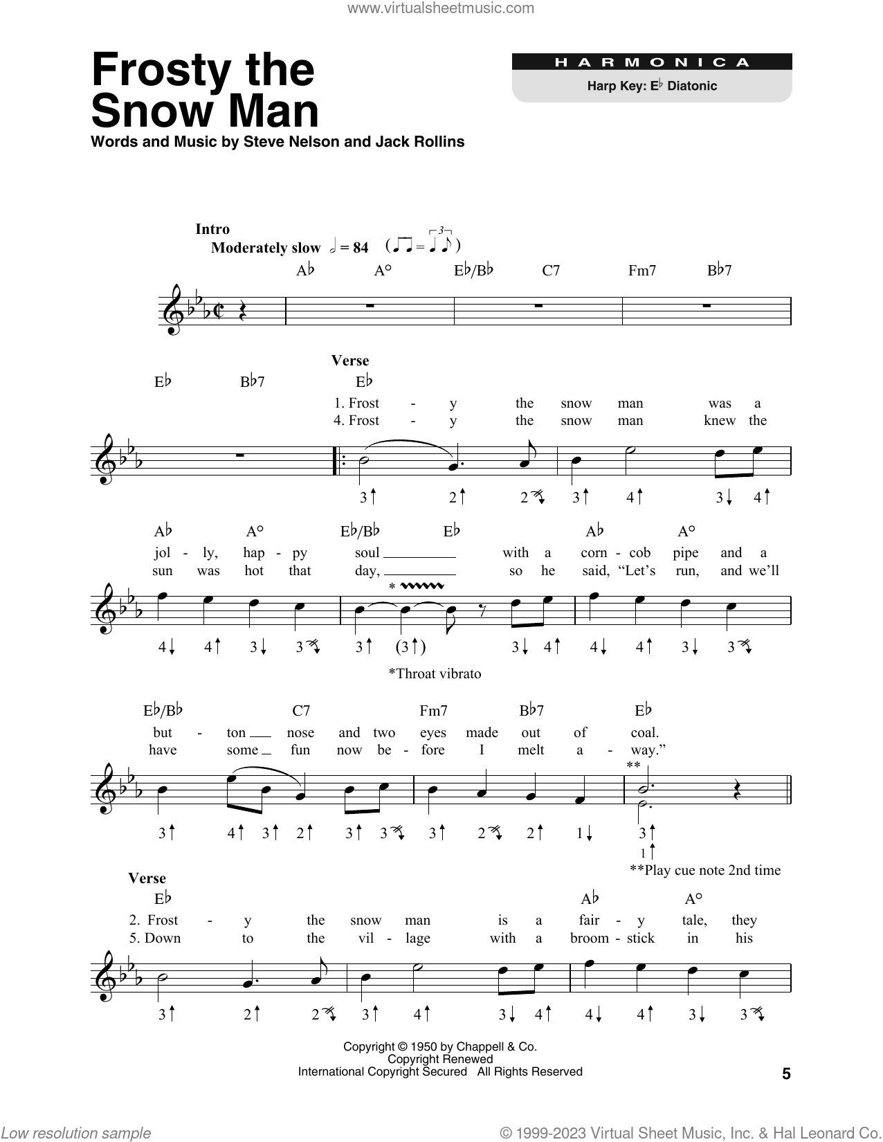 Frosty The Snow Man Sheet Music For Harmonica Solo Pdf