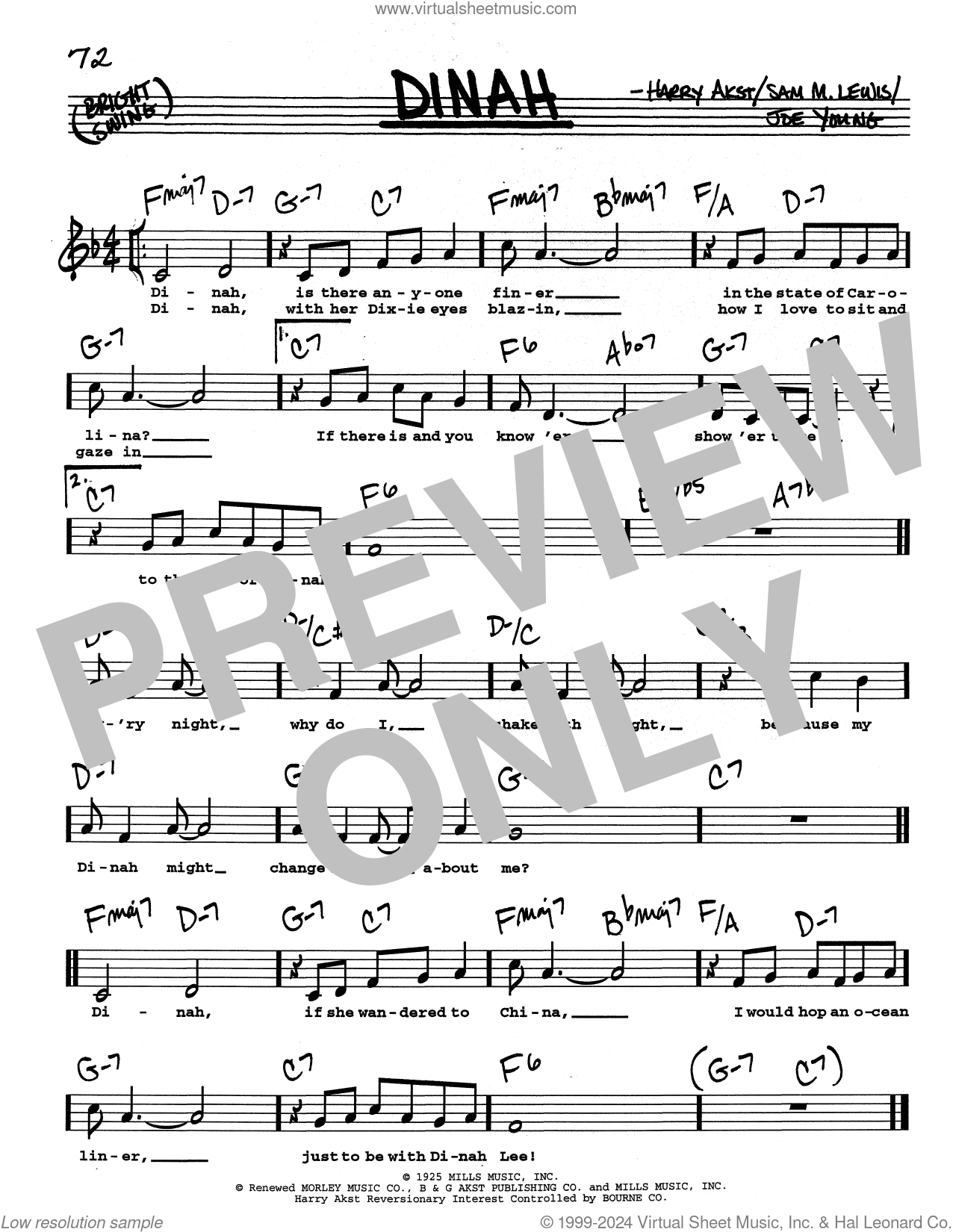 Dinah Low Voice Sheet Music Real Book With Lyrics Low Voice Real