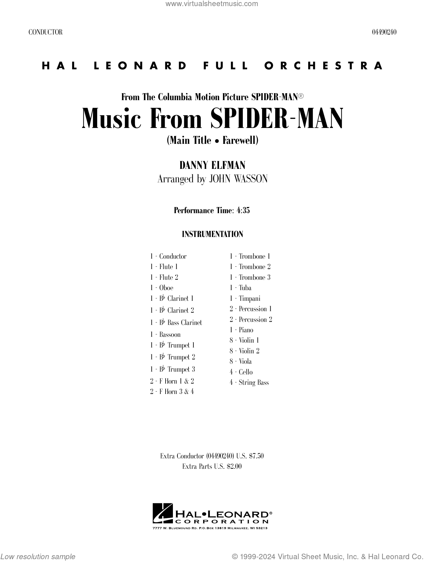 Music From Spider Man Arr John Wasson Sheet Music Complete