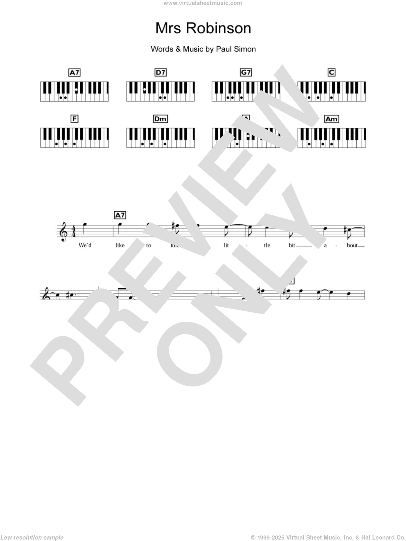 Garfunkel Mrs Robinson Sheet Music Intermediate For Piano Solo