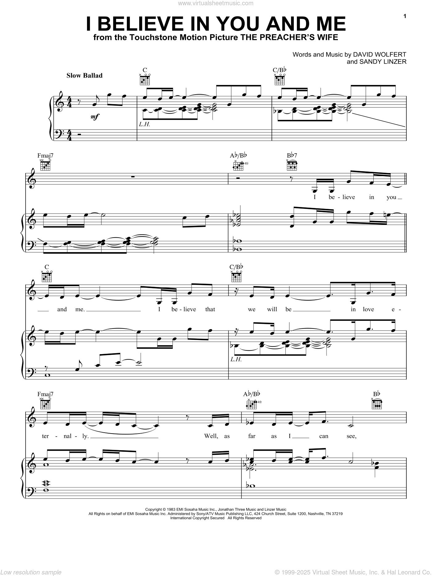 I Believe In You And Me From The Preacher S Wife Sheet Music For