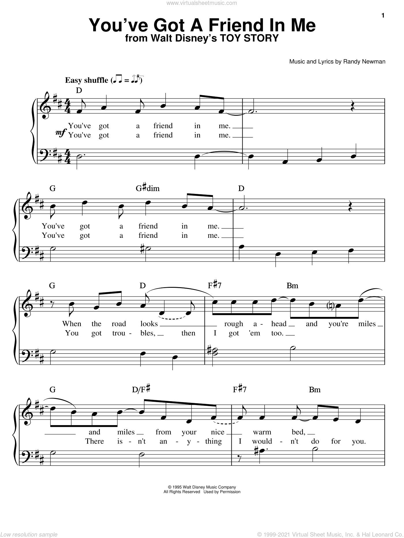 You Ve Got A Friend In Me From Toy Story Sheet Music Easy For Piano