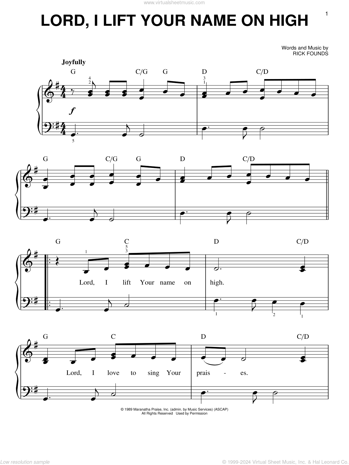 Lord I Lift Your Name On High Easy Sheet Music For Piano Solo