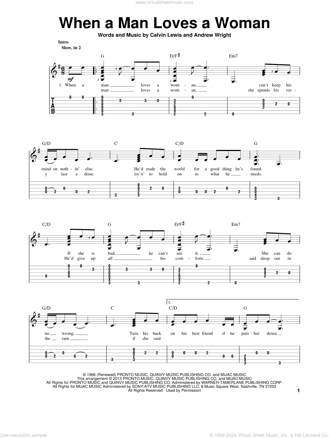 When A Man Loves A Woman Sheet Music For Guitar Solo PDF