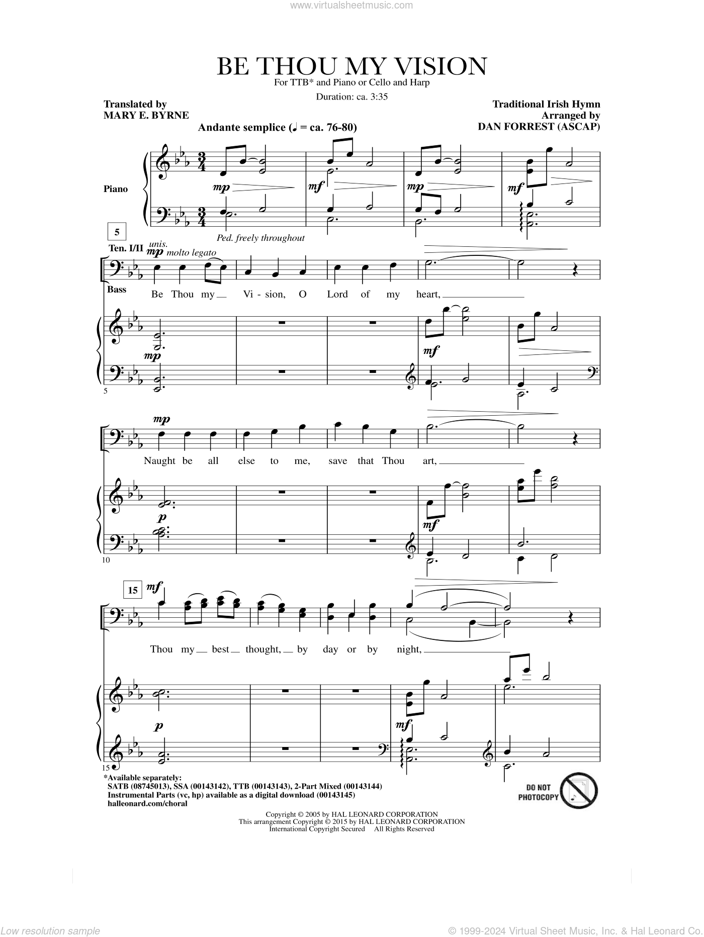 Be Thou My Vision Sheet Music For Choir TTBB Tenor Bass PDF