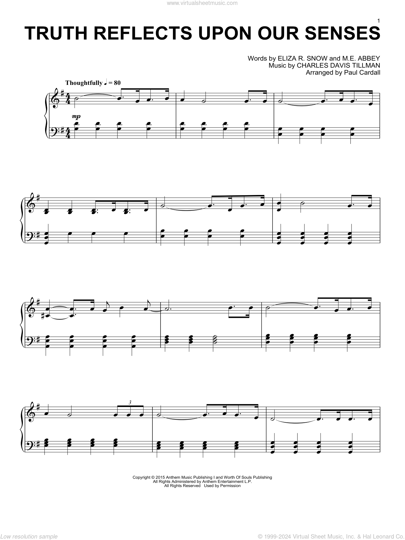 Truth Reflects Upon Our Senses Sheet Music For Piano Solo PDF