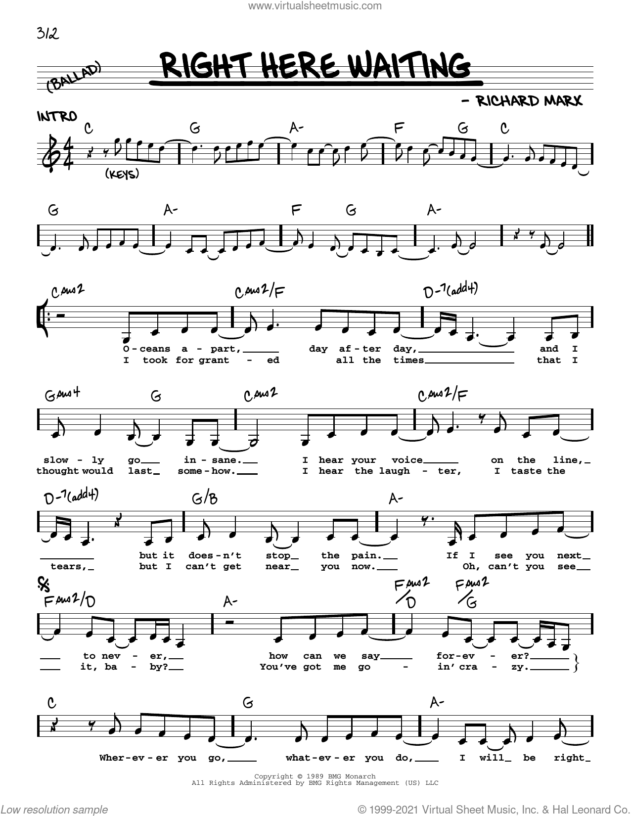 Right Here Waiting Sheet Music Real Book With Lyrics PDF