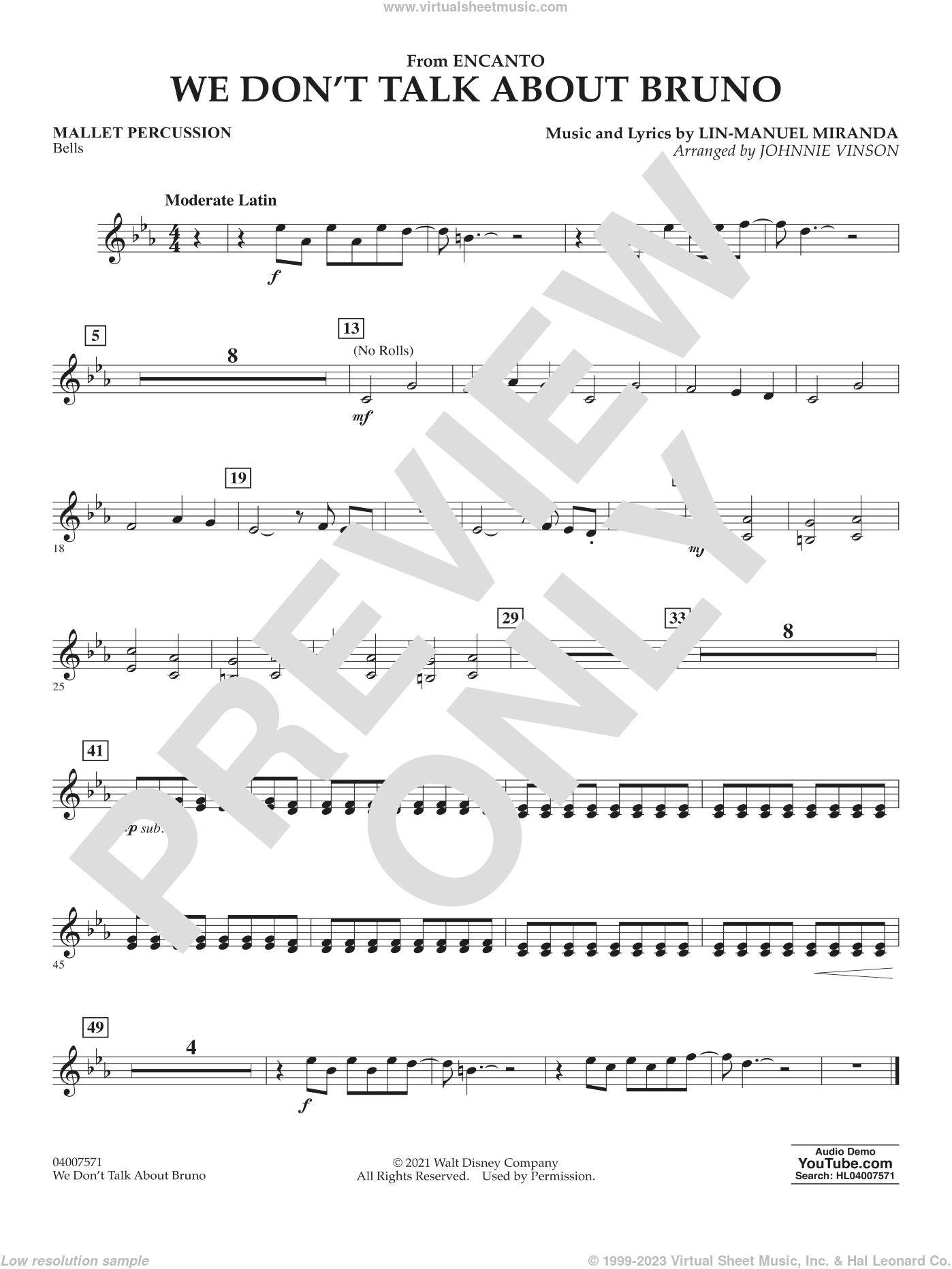 We Don T Talk About Bruno From Encanto Arr Vinson Sheet Music For