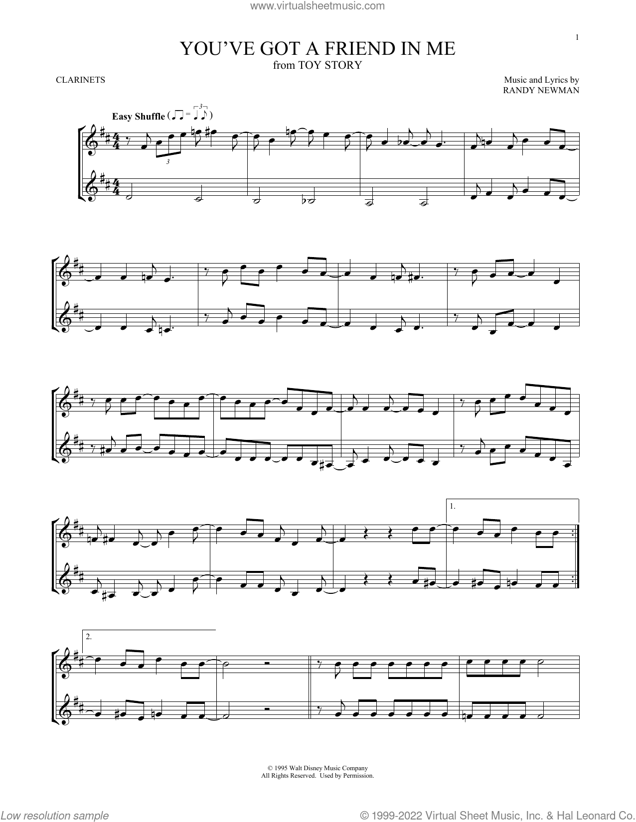 You Ve Got A Friend In Me From Toy Story Sheet Music For Two