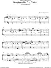 Cover icon of Symphony No. 5 in E Minor (2nd movement) sheet music for piano solo by Pyotr Ilyich Tchaikovsky, classical score, intermediate skill level