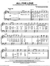 Cover icon of All For Love sheet music for piano solo by Bryan Adams, Rod Stewart & Sting, Rod Stewart, Sting, Bryan Adams, Michael Kamen and Robert John Lange, wedding score, easy skill level