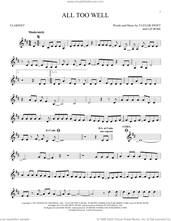 Cover icon of All Too Well sheet music for clarinet solo by Taylor Swift and Liz Rose, intermediate skill level
