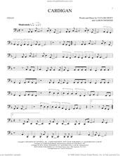 Cover icon of cardigan sheet music for cello solo by Taylor Swift and Aaron Dessner, intermediate skill level