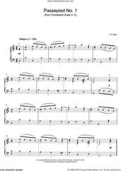 Cover icon of Passepied No. 1 (from Orchestral Suite in C) sheet music for piano solo by Johann Sebastian Bach, classical score, intermediate skill level