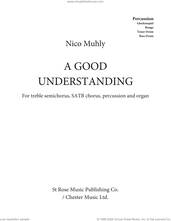 Cover icon of A Good Understanding (Percussion Part) sheet music for orchestra/band (percussion) by Nico Muhly, classical score, intermediate skill level