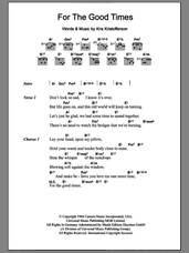 Cover icon of For The Good Times sheet music for guitar (chords) by Kris Kristofferson, intermediate skill level