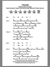 Cover icon of Human sheet music for guitar (chords) by The Killers, Brandon Flowers, Dave Keuning, Mark Stoermer and Ronnie Vannucci, intermediate skill level
