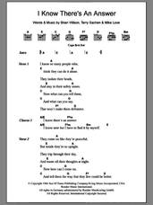 Cover icon of I Know There's An Answer sheet music for guitar (chords) by The Beach Boys, Brian Wilson, Mike Love and Terry Sachen, intermediate skill level