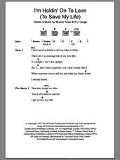 Cover icon of I'm Holdin' On To Love (To Save My Life) sheet music for guitar (chords) by Shania Twain and Robert John Lange, intermediate skill level