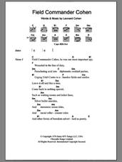 Cover icon of Field Commander Cohen sheet music for guitar (chords) by Leonard Cohen, intermediate skill level