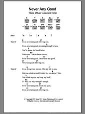 Cover icon of Never Any Good sheet music for guitar (chords) by Leonard Cohen, intermediate skill level