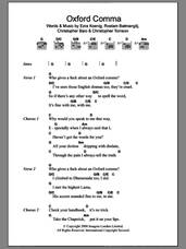 Cover icon of Oxford Comma sheet music for guitar (chords) by Vampire Weekend, Christopher Baio, Christopher Tomson, Ezra Koenig and Rostam Batmanglij, intermediate skill level