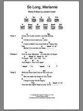 Cover icon of So Long, Marianne sheet music for guitar (chords) by Leonard Cohen, intermediate skill level