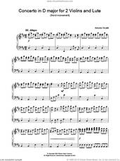 Cover icon of Concerto in D major for 2 Violins and Lute (third movement) sheet music for piano solo by Antonio Vivaldi, classical score, intermediate skill level