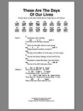 Cover icon of These Are The Days Of Our Lives sheet music for guitar (chords) by Queen, Brian May, Frederick Mercury, John Richard Deacon and Roger Meddows Taylor, intermediate skill level