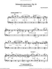 Cover icon of Moments musicaux Op.16, No.3 Andante cantabile sheet music for piano solo by Serjeij Rachmaninoff, classical score, easy skill level