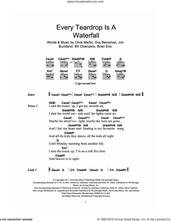 Cover icon of Every Teardrop Is A Waterfall sheet music for guitar (chords) by Coldplay, Adrienne Anderson, Brian Eno, Chris Martin, Guy Berryman, Jonny Buckland, Peter Allen and Will Champion, intermediate skill level