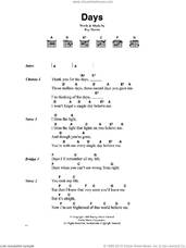 Cover icon of Days sheet music for guitar (chords) by Kirsty MacColl and Ray Davies, intermediate skill level