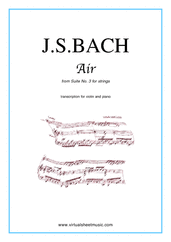 Cover icon of Air from Suite No.3 (on the G string) sheet music for violin and piano by Johann Sebastian Bach, classical score, intermediate skill level