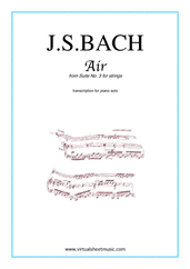 Cover icon of Air from Suite No.3 (on the G string) sheet music for piano solo by Johann Sebastian Bach, classical score, easy/intermediate skill level