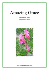 Cover icon of Amazing Grace (in C) sheet music for voice and piano, easy skill level