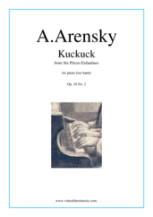 Cover icon of Six Pieces Enfantines Op.34 No.2 - Kuckuck sheet music for piano four hands by Anton Arensky, classical score, intermediate skill level
