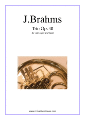 Cover icon of Trio Op.40 sheet music for violin, horn and piano by Johannes Brahms, classical score, intermediate/advanced skill level