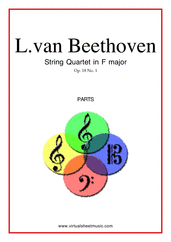 Cover icon of Quartet Op.18 No.1 in F major (parts) sheet music for string quartet by Ludwig van Beethoven, classical score, advanced skill level