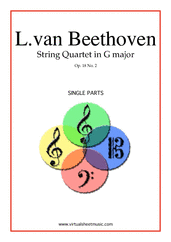 Cover icon of Quartet Op.18 No.2 in G major (parts) sheet music for string quartet by Ludwig van Beethoven, classical score, advanced skill level