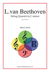 Cover icon of Quartet Op.18 No.4 in C minor (parts) sheet music for string quartet by Ludwig van Beethoven, classical score, advanced skill level