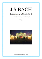 Cover icon of Brandenburg Concerto II (parts) sheet music for tr, fl, ob, strings and harpsichord by Johann Sebastian Bach, classical score, intermediate orchestra