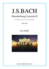 Cover icon of Brandenburg Concerto II (f.score) sheet music for tr, fl, ob, strings and harpsichord by Johann Sebastian Bach, classical score, intermediate orchestra
