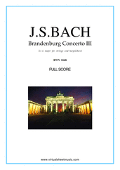 Cover icon of Brandenburg Concerto III (f.score) sheet music for strings and harpsichord by Johann Sebastian Bach, classical score, intermediate orchestra