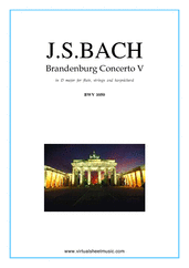 Cover icon of Brandenburg Concerto V (parts) sheet music for fl, strings and harpsichord by Johann Sebastian Bach, classical score, intermediate orchestra