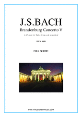 Cover icon of Brandenburg Concerto V (COMPLETE) sheet music for fl, strings and harpsichord by Johann Sebastian Bach, classical score, intermediate orchestra