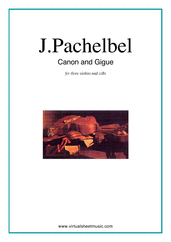 Cover icon of Canon in D and Gigue (parts) sheet music for three violins and cello by Johann Pachelbel, classical wedding score, intermediate skill level