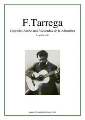Cover icon of Capricho Arabe and Recuerdos de la Alhambra sheet music for guitar solo by Francisco Tarrega, classical score, intermediate/advanced skill level